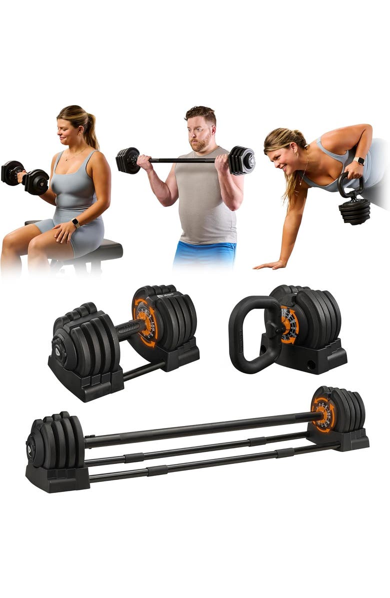 Lifepro Adjustable Dumbbell Set 25lb, 15lb, 43lb, 55lb Quick Adjust Strength Training Weights for Home Gym, Main, color, 43Lb 3In1