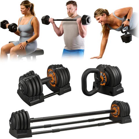 Adjustable Dumbbell Set 25lb, 15lb, 43lb, 55lb Quick Adjust Strength Training Weights for Home Gym