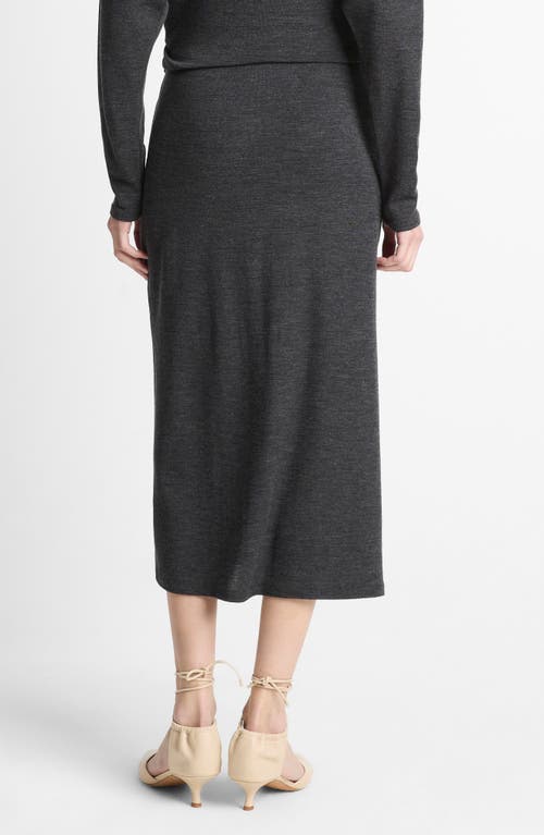 Vince Ruched Wool Blend Knit Midi Skirt In Gray