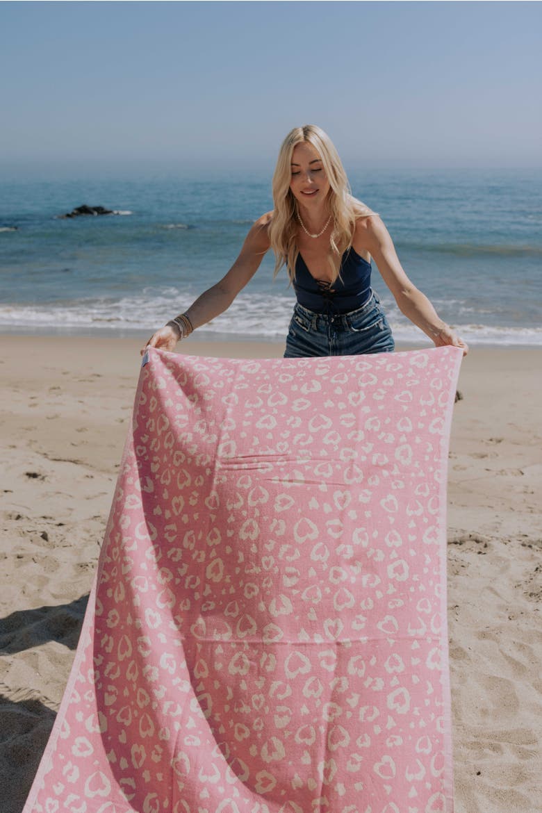 Leopard Heart Organic Turkish Towel, Alternate, color, Pink