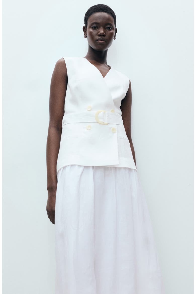 Mariona Sleeveless Belted Linen Maxi Dress, Alternate, color, WHITE
