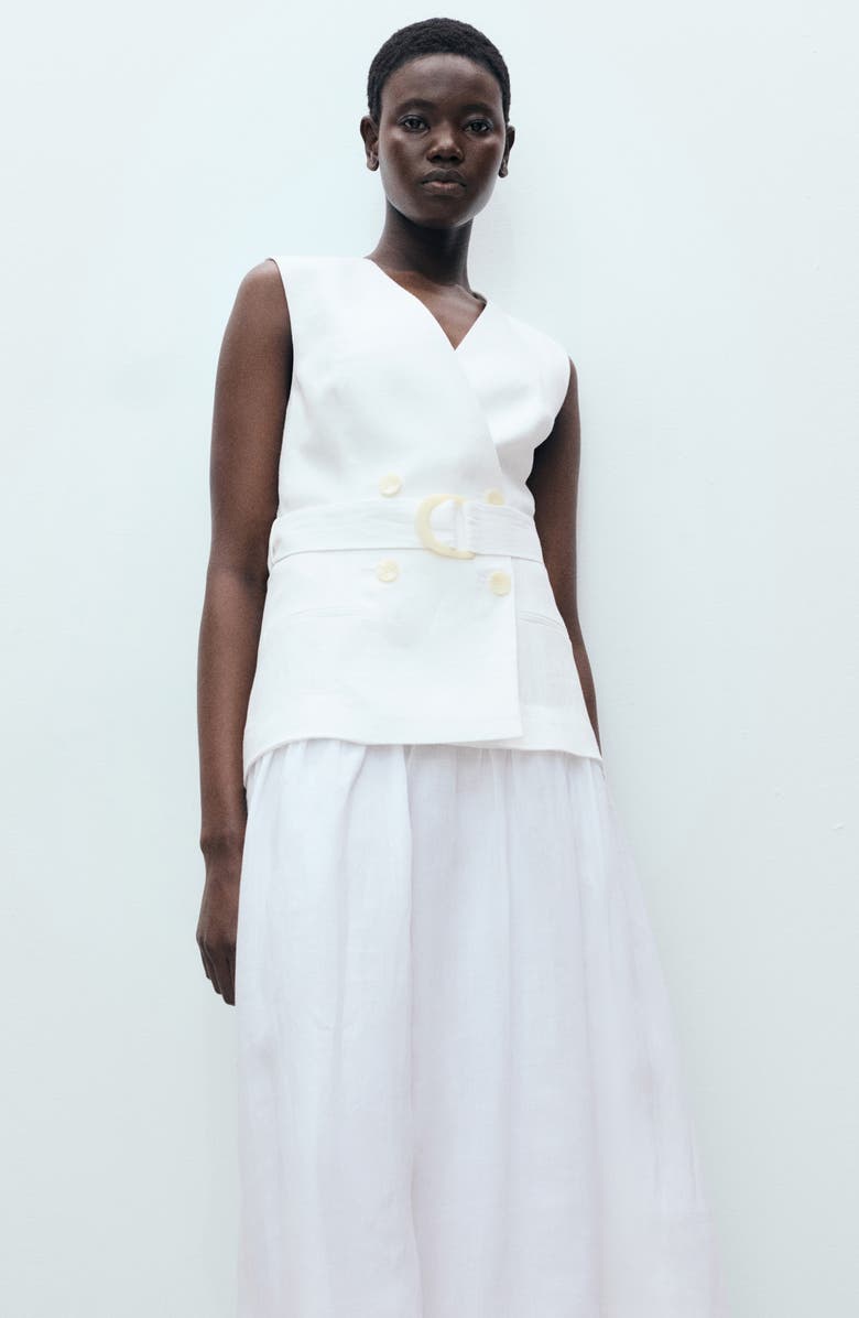 MANGO Mariona Sleeveless Belted Linen Maxi Dress, Alternate, color, White