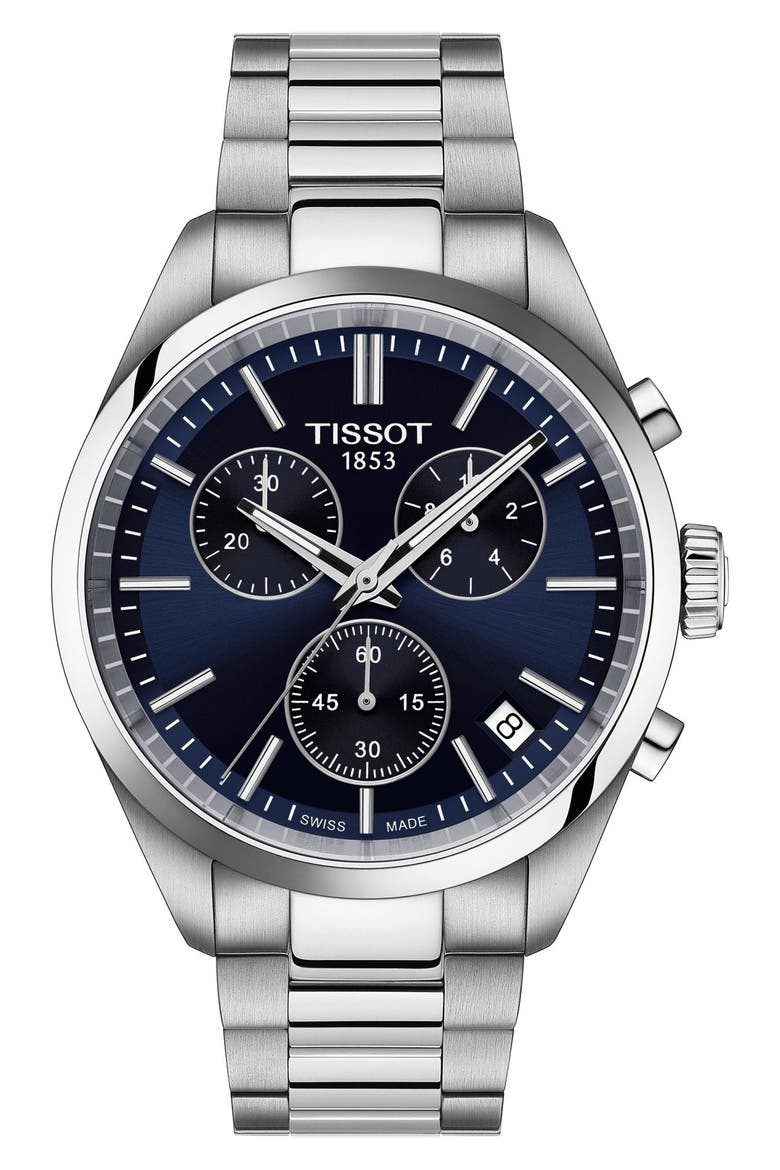 PR100 Chronograph Bracelet Watch, 40mm, Main, color, BLUE/ SILVER
