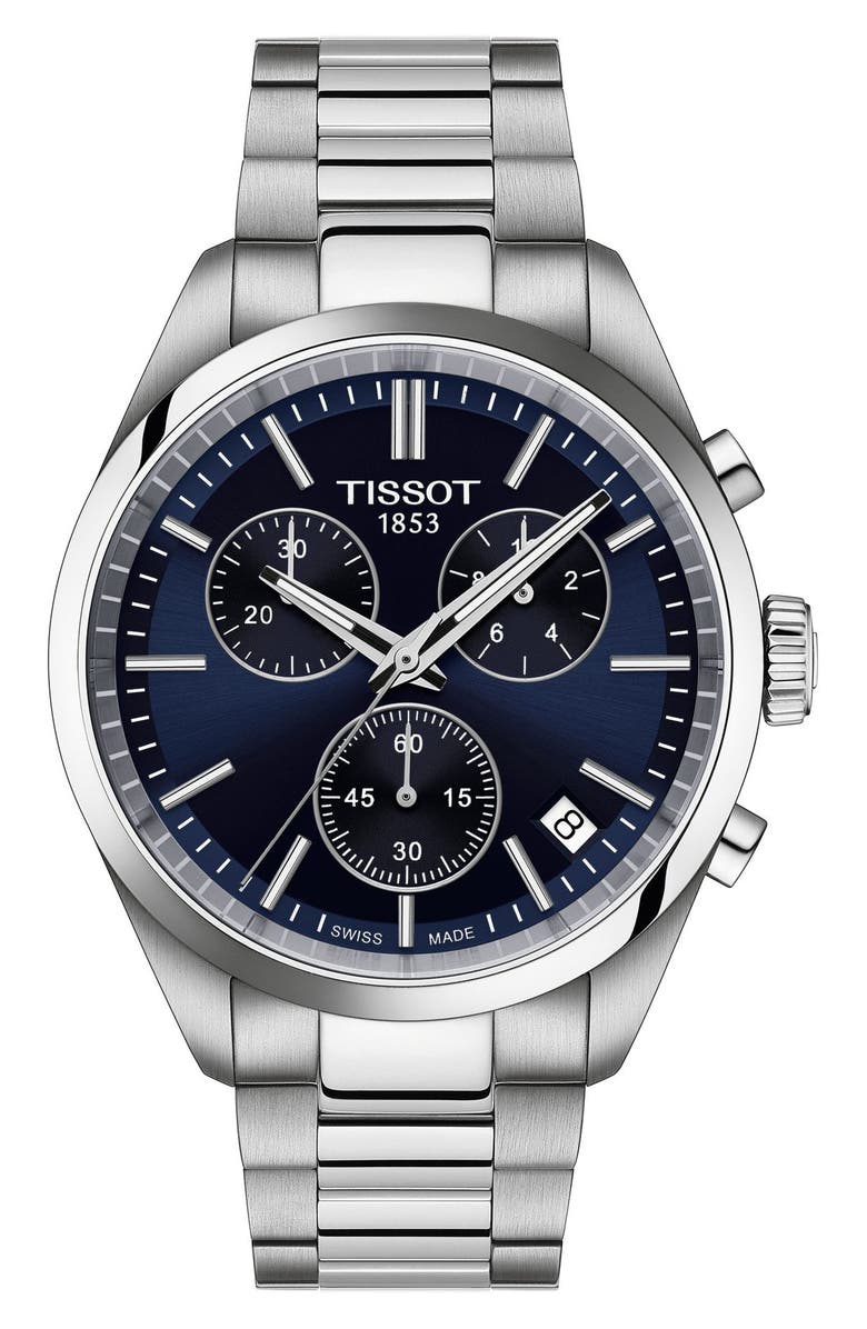 Tissot PR100 Chronograph Bracelet Watch, 40mm, Main, color, Blue/ Silver