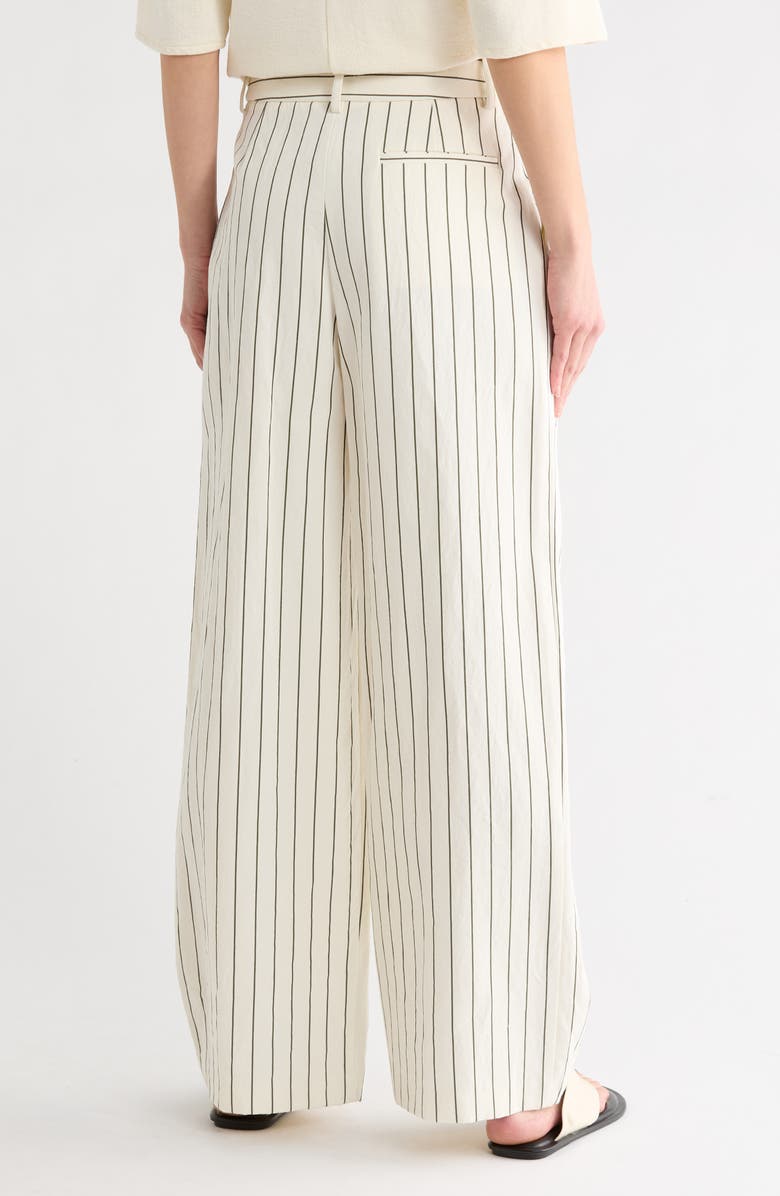 TWP Greenwich Avenue Linen Wide Leg Pants, Alternate, color, Ivory / Chocolate