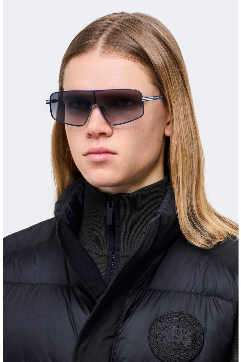 58mm Gradient Modified Rectangular Shield Sunglasses, Alternate, color, MATTE BLUE