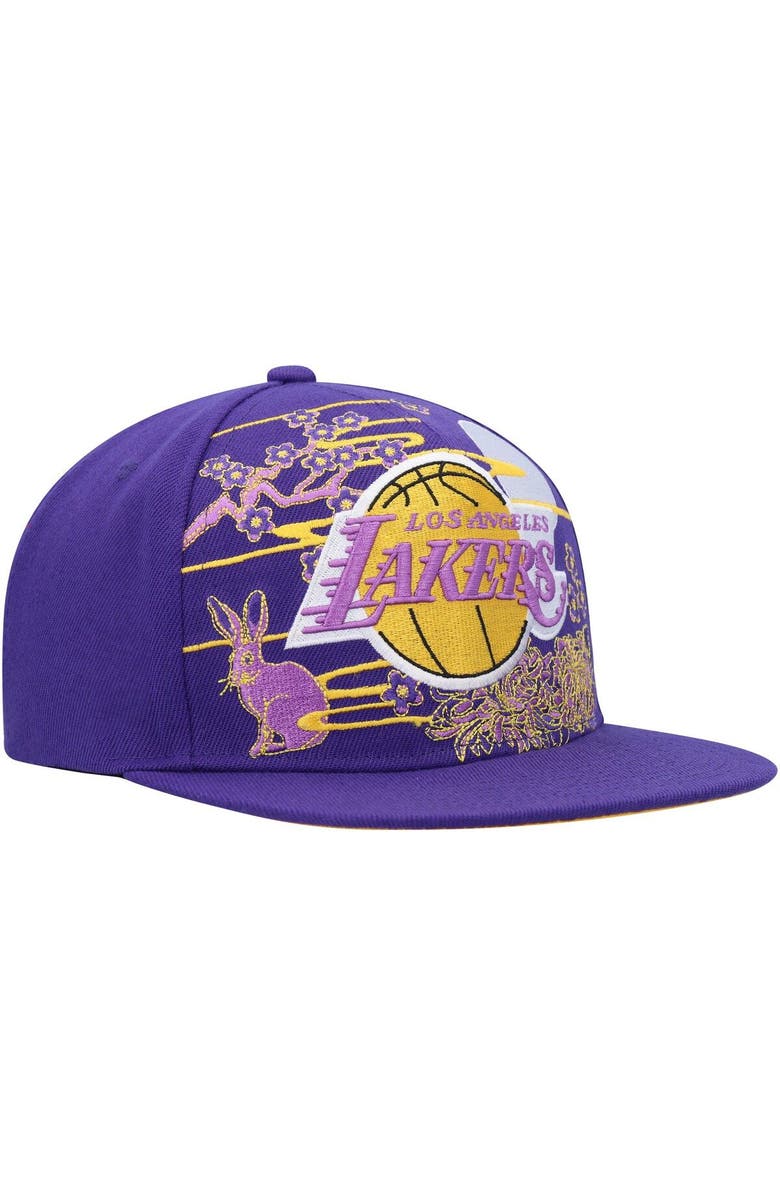 Mitchell & Ness Men's Mitchell & Ness Purple Los Angeles Lakers Hardwood Classics Asian Heritage Scenic Snapback Hat, Alternate, color,