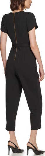 Puff Shoulder Crop Straight Leg Jumpsuit