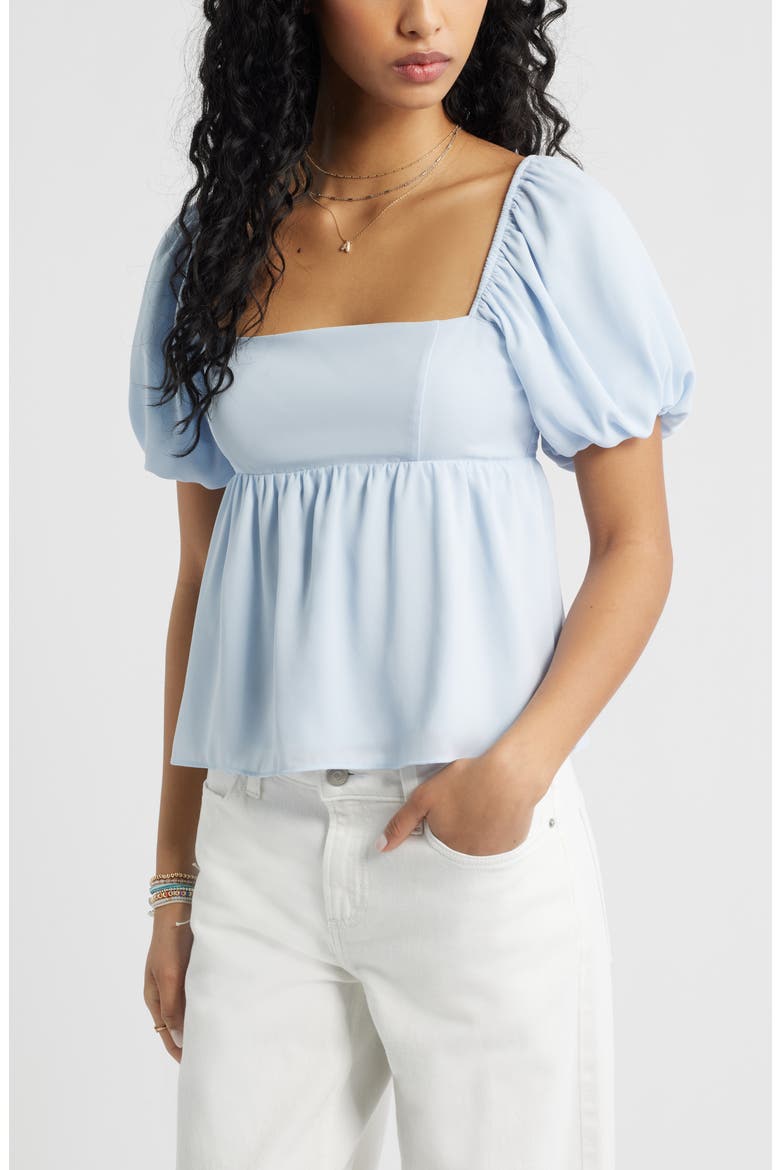 Print Bubble Sleeve Babydoll Top, Main, color, BLUE BIRD