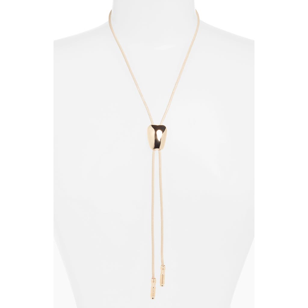 Open Edit Faux Leather Bolo Necklace In Gold
