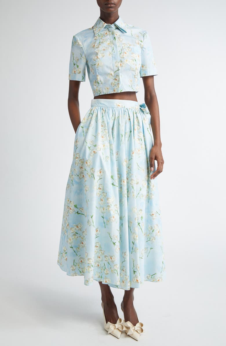 Emilia Wickstead Natalie Floral Cotton Poplin Crop Shirt, Alternate, color, Little Lillies On Blue