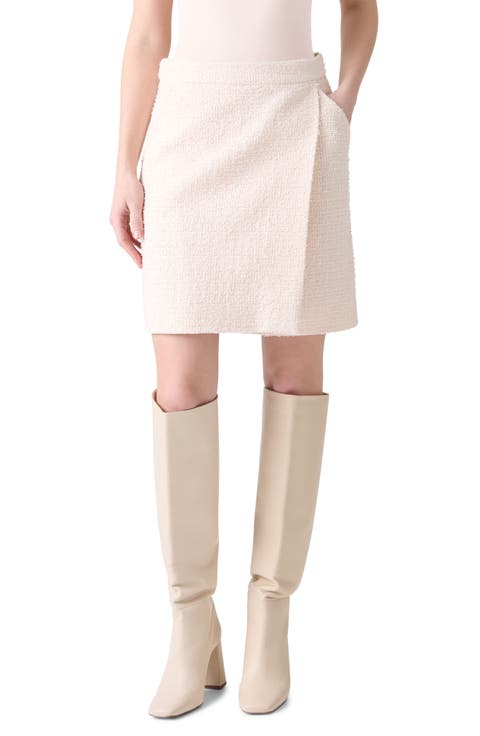 Bouclé Tweed Faux Wrap Skirt