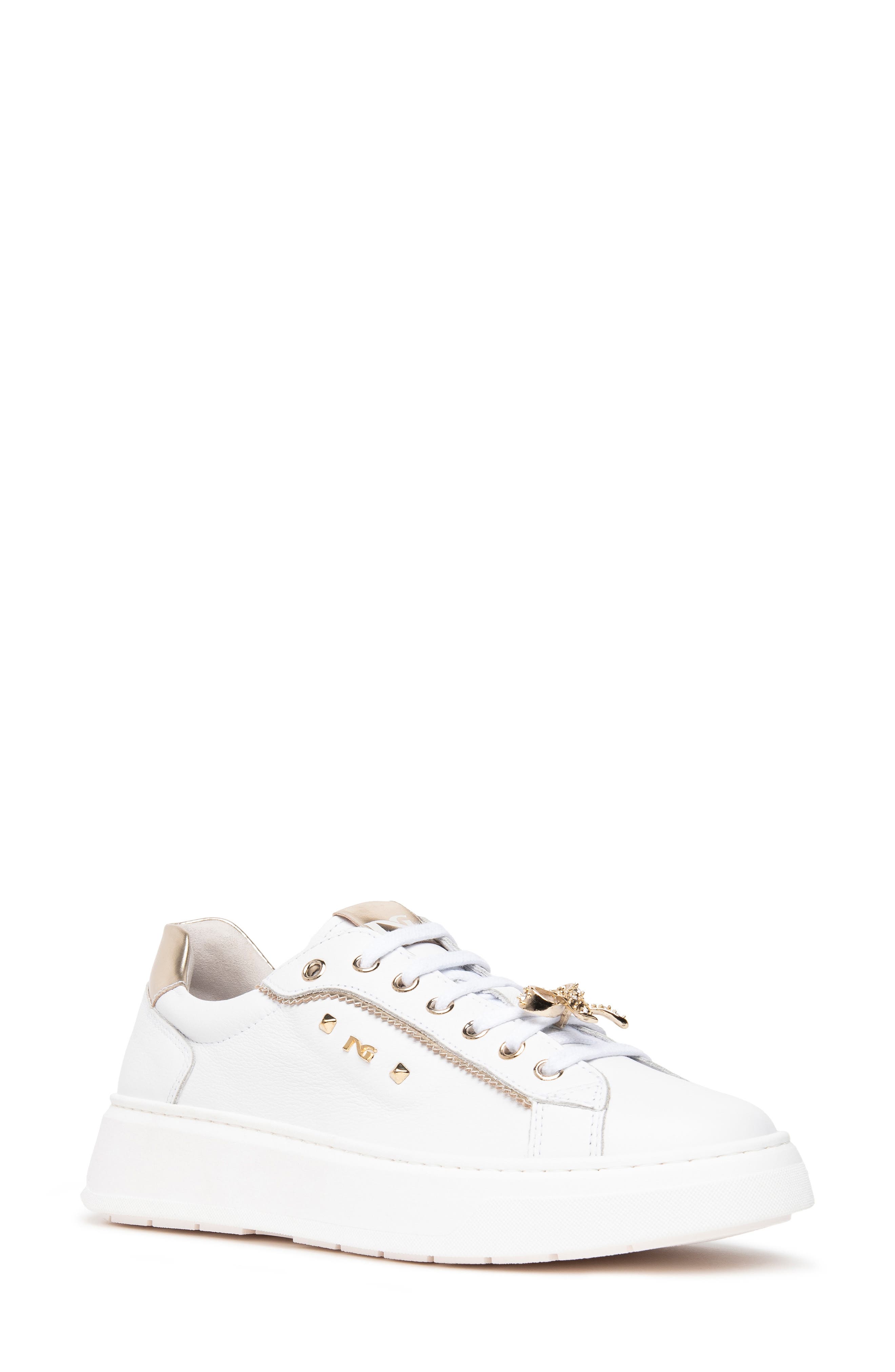 NeroGiardini Retro Jeweled Platform Sneaker, Main, color, White/ Gold