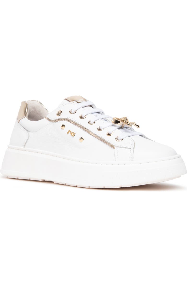 NeroGiardini Retro Jeweled Platform Sneaker, Main, color, White/ Gold