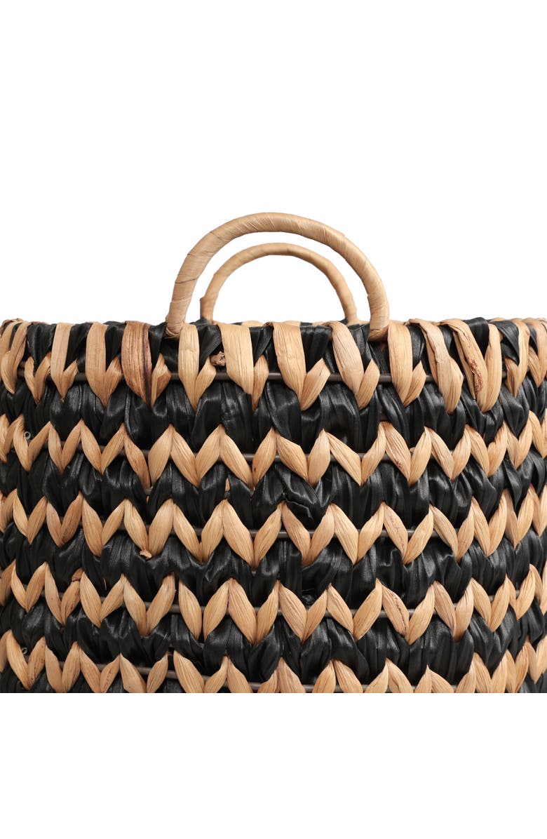 HAPPIMESS Cassia Coastal Farmhouse Handwoven Two-Tone Water Hyacinth Nesting Storage Baskets with Handles, Alternate, color, Black/Natural