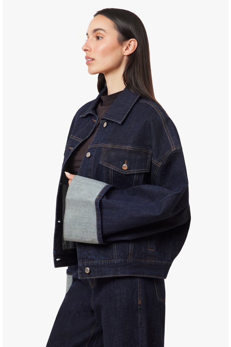 Cuffed Denim Trucker Jacket, Alternate, color, RINSE