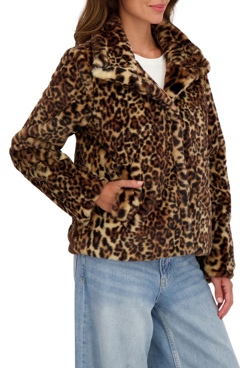 Short Faux Fur Jacket, Alternate, color, LEOPARD