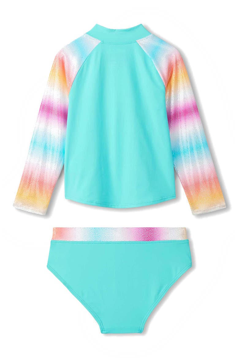 Kids' Turquoise Shimmer Long Sleeve Rashguard Two-Piece Swimsuit, Alternate, color, TURQUOISE