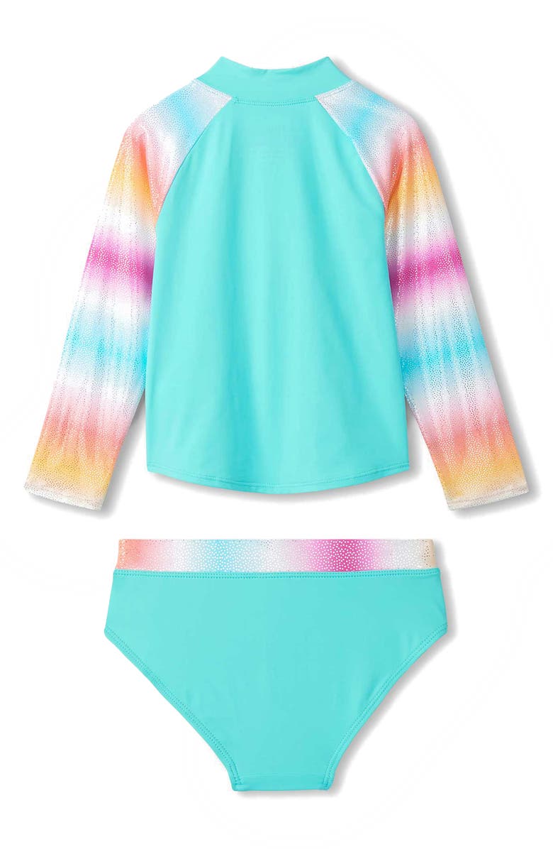 Hatley Kids' Turquoise Shimmer Long Sleeve Rashguard Two-Piece Swimsuit, Alternate, color, Turquoise