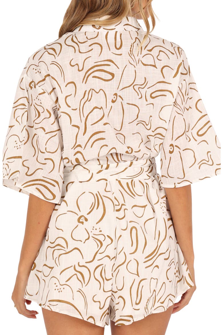 Kellie Cotton Romper, Alternate, color, WHITE/ BEIGE