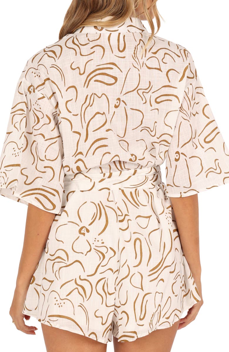 Petal & Pup Kellie Cotton Romper, Alternate, color, White/ Beige