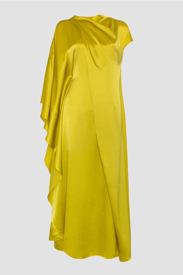Hiba Draped Silk Dress, Alternate, color, Zinnia
