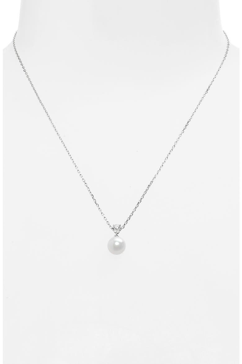 Classic Diamond & Akoya Pearl Pendant Necklace, Alternate, color, WHITE GOLD