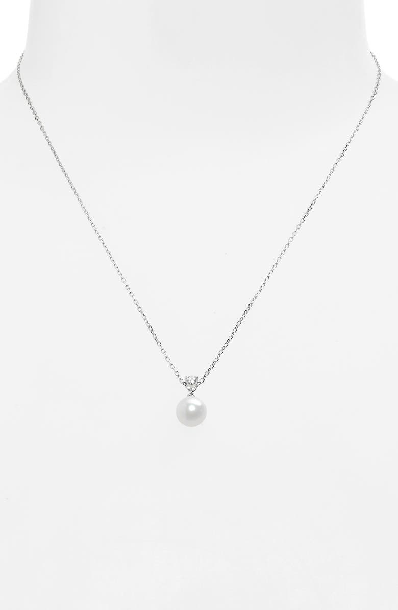 Mikimoto Classic Diamond & Akoya Pearl Pendant Necklace, Alternate, color, White Gold