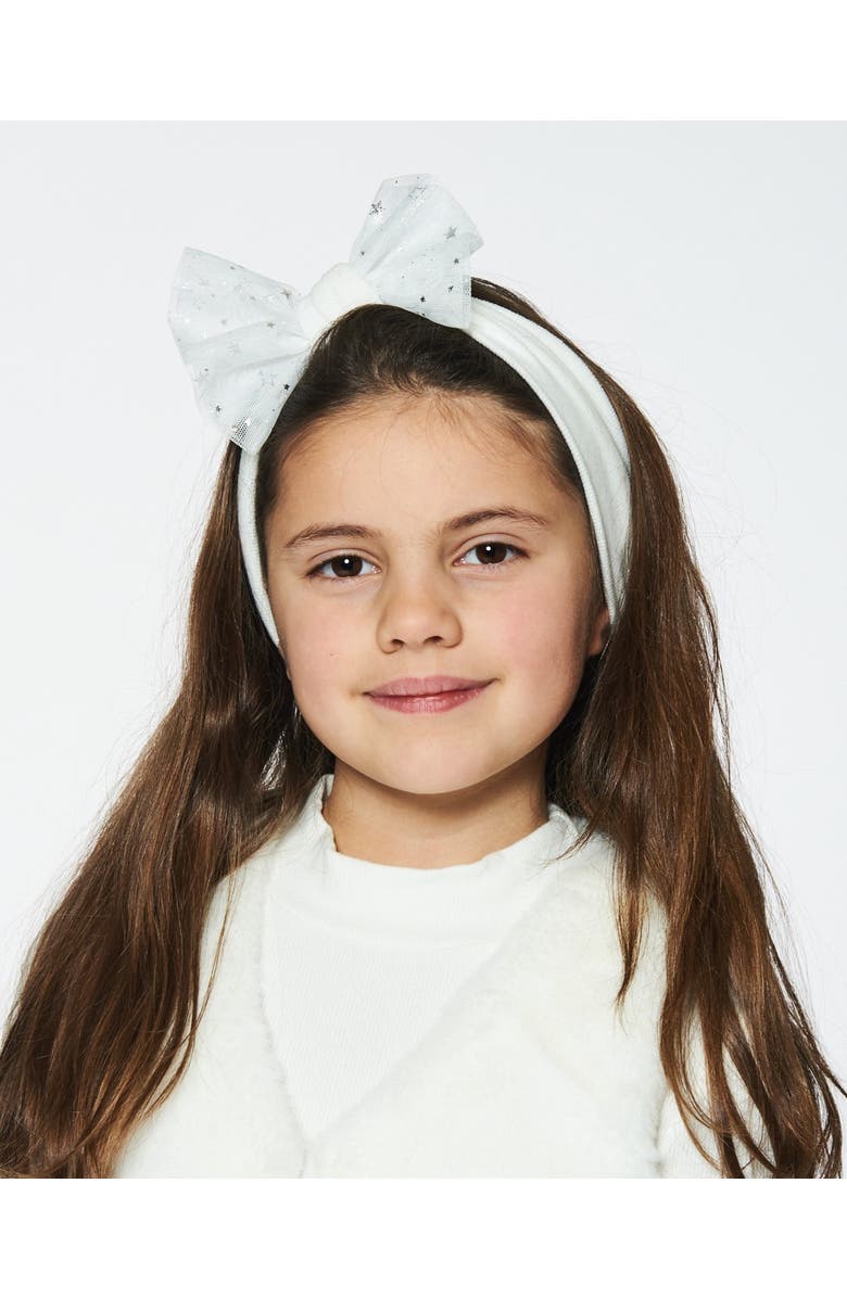 Deux par Deux Baby Girl's Headband With Glittering Tulle Bow Off White, Alternate, color,