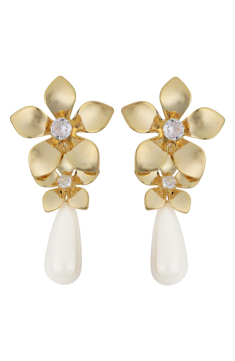 Panacea Flower Faux Pearl Drop Earrings, Main, color, White