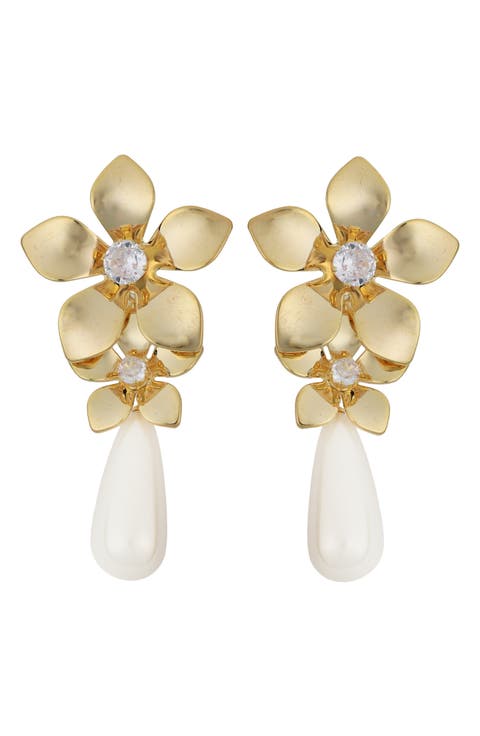 Flower Faux Pearl Drop Earrings