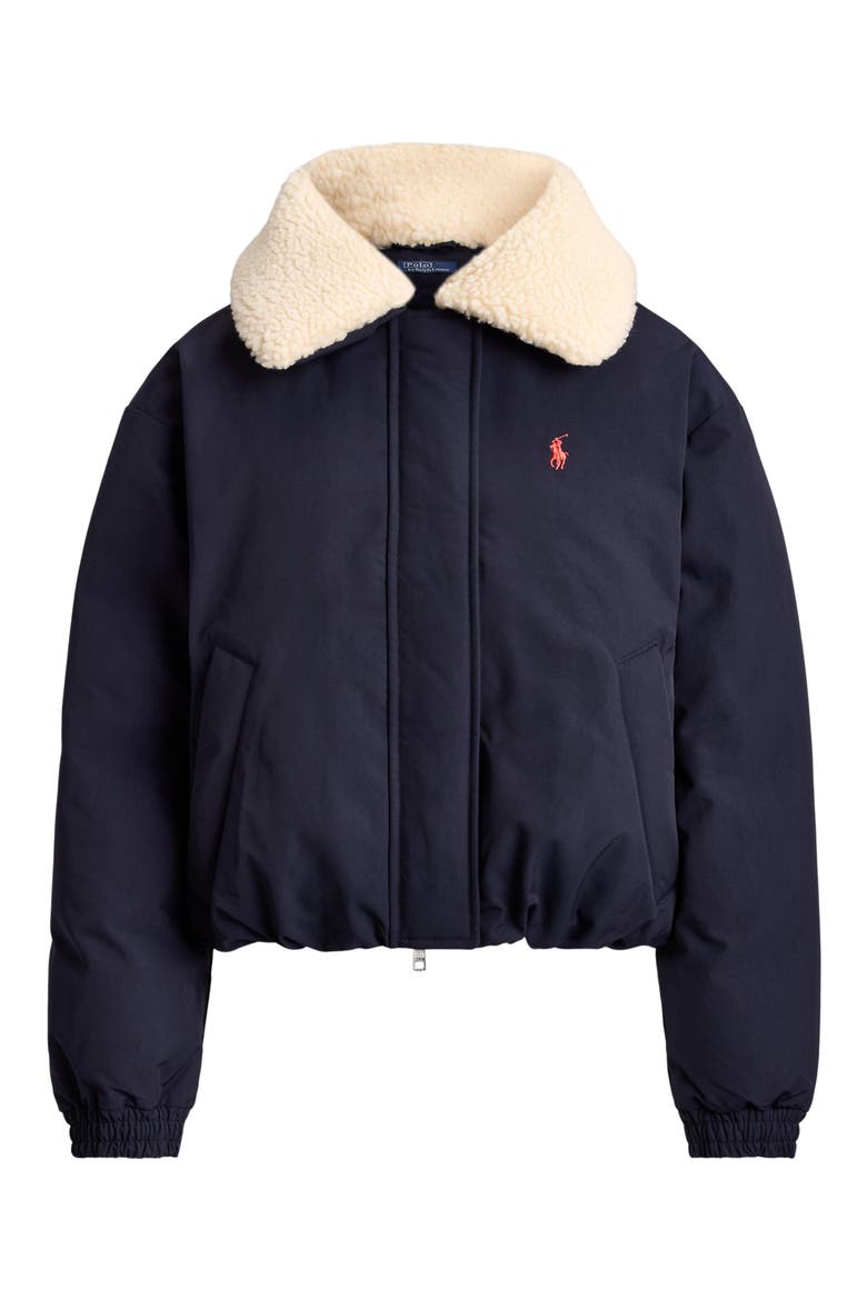 Matte Down Jacket with Faux Shearling Collar, Alternate, color, NAVY