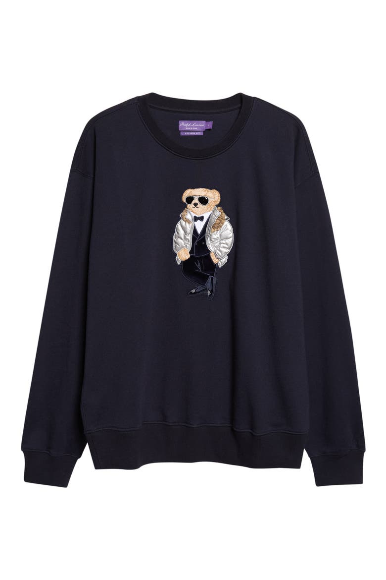 Bear Patch Fleece Sweatshirt, Alternate, color, CHAIRMAN NAVY