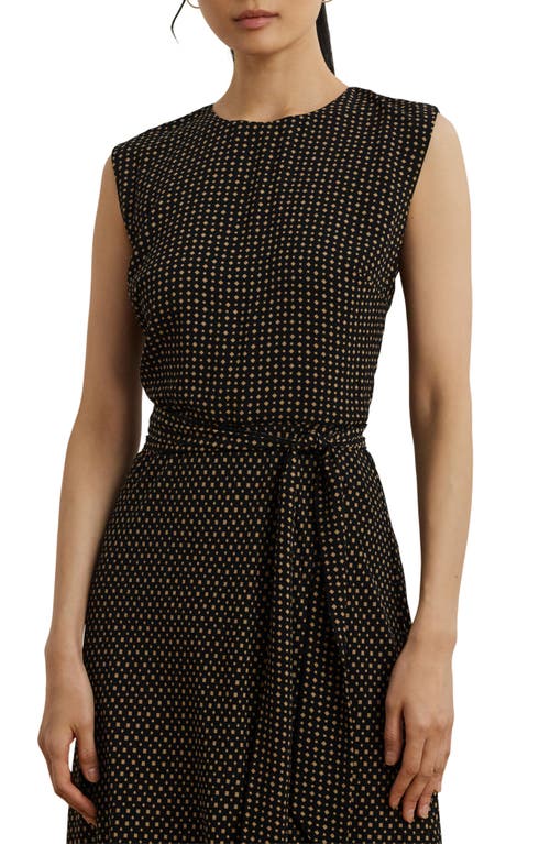 Ralph Lauren Geo-print Belted Bubble Crepe Dress In Black