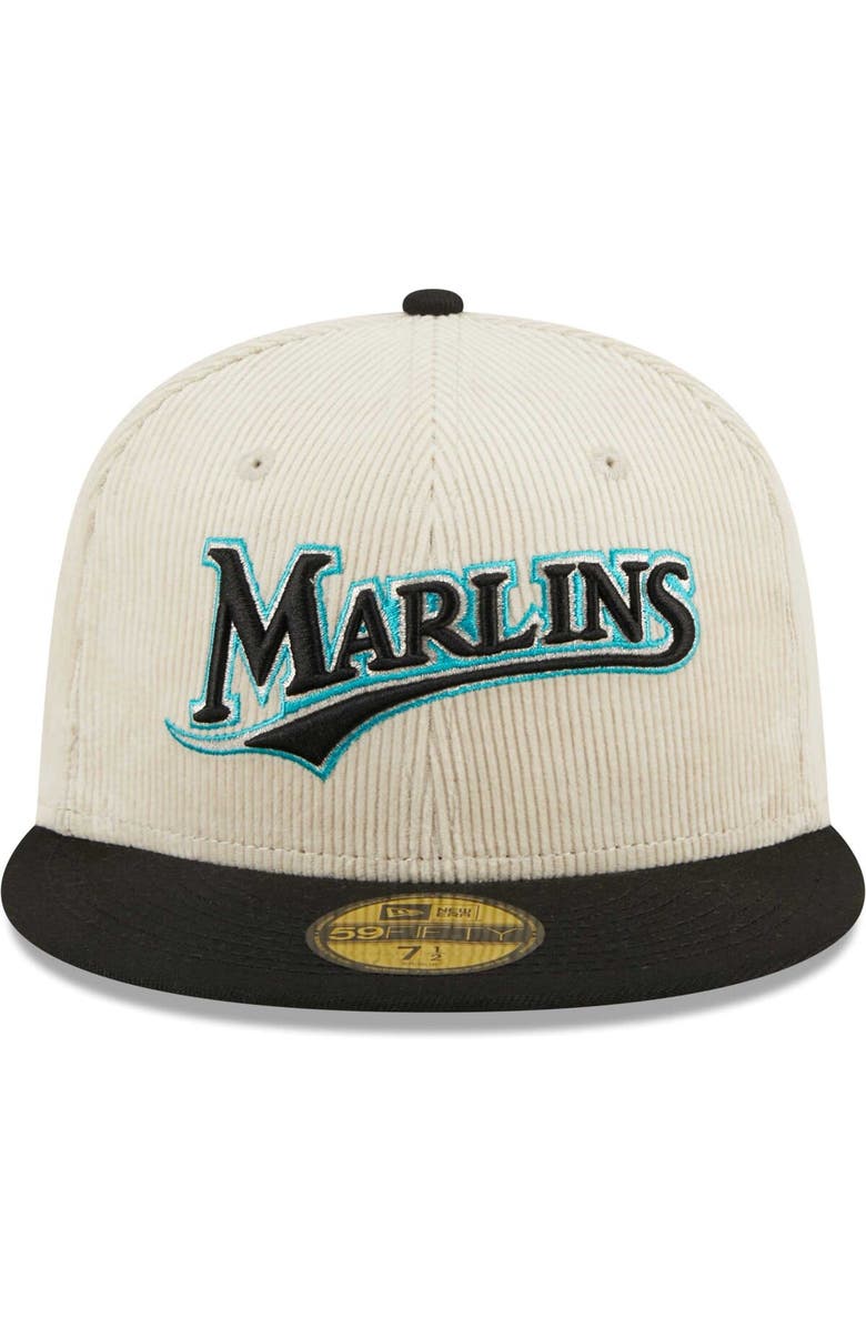 New Era Men's New Era White Florida Marlins Cooperstown Collection Corduroy Classic 59FIFTY Fitted Hat, Alternate, color, Cream