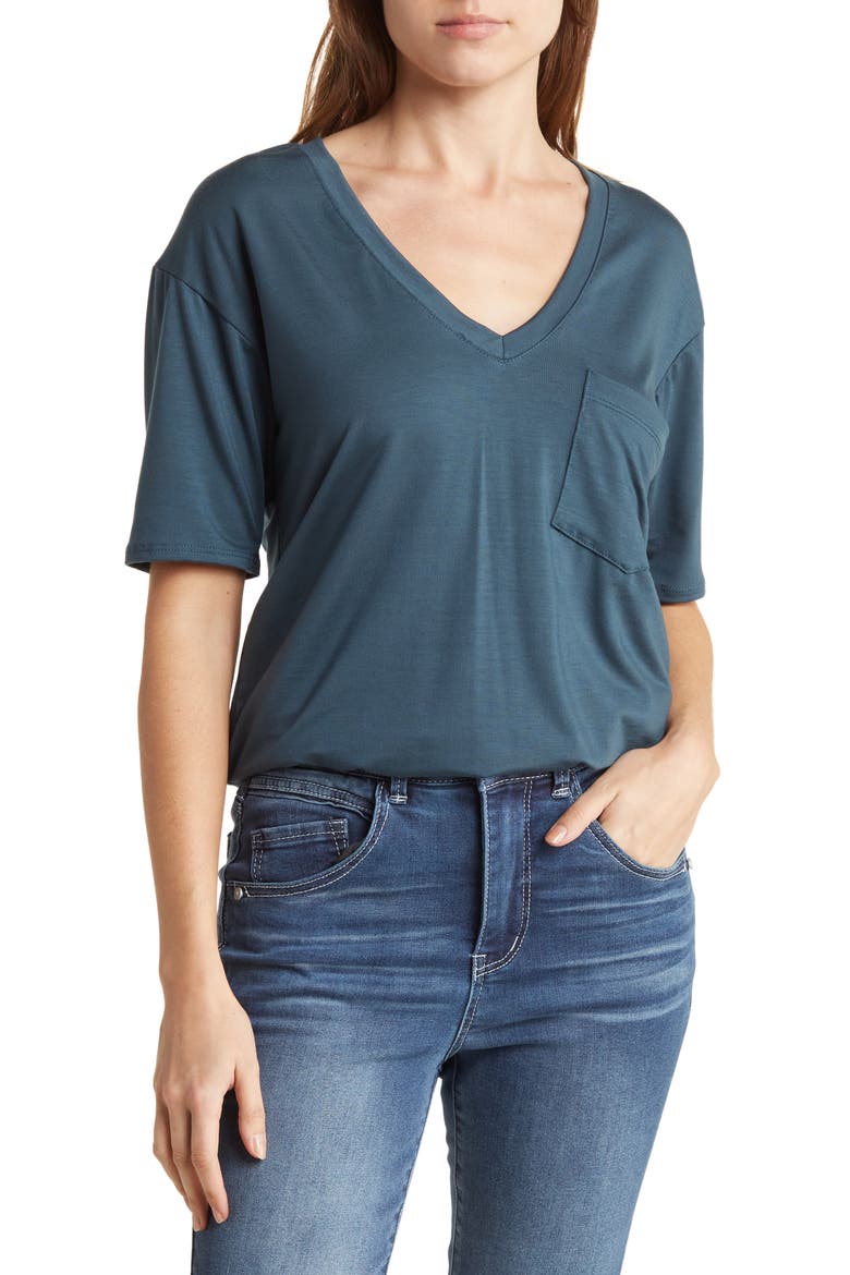 Deep V-Neck Boyfriend Tee, Main, color, SKYDIVER