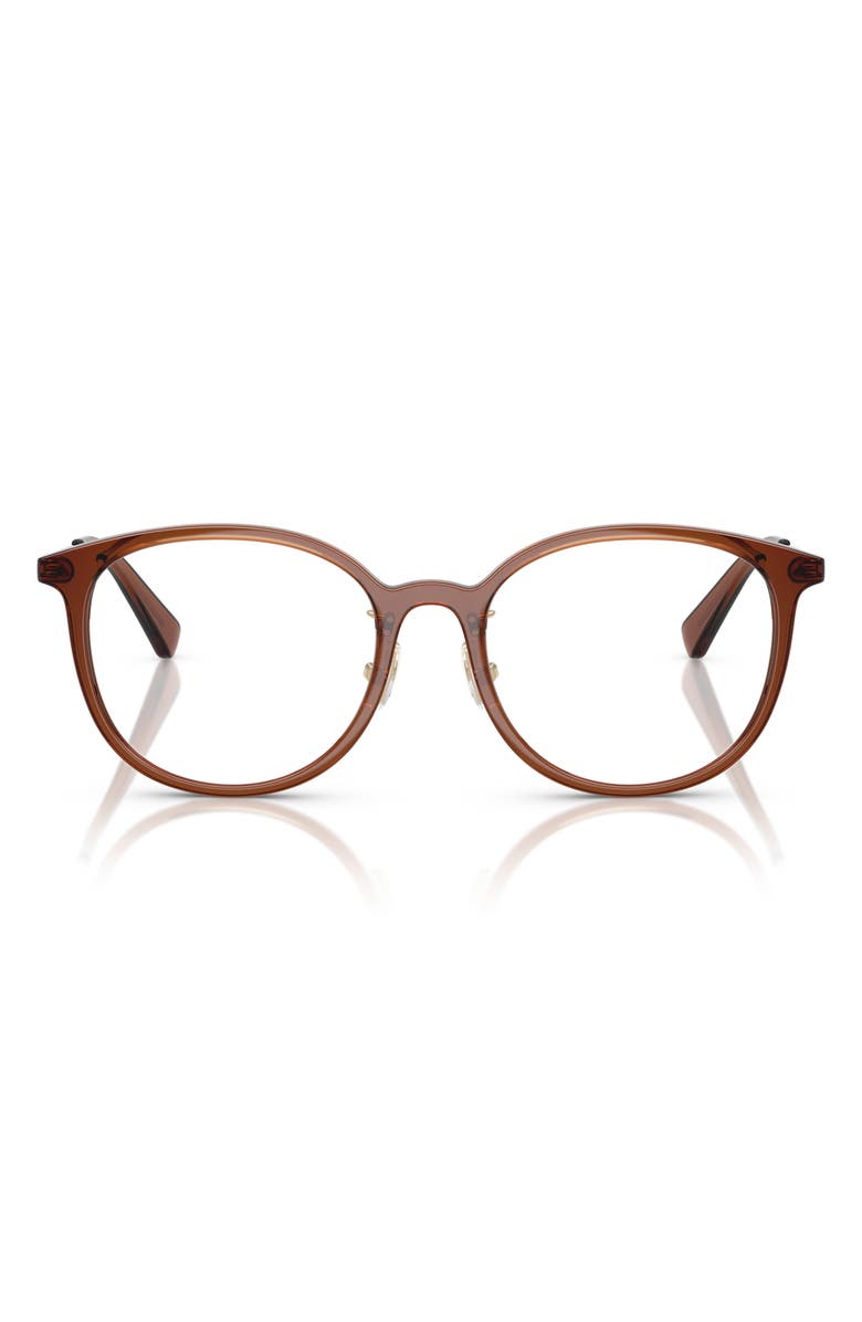 COACH 53mm Round Optical Glasses, Main, color, Transparent Brown / Demo Lens