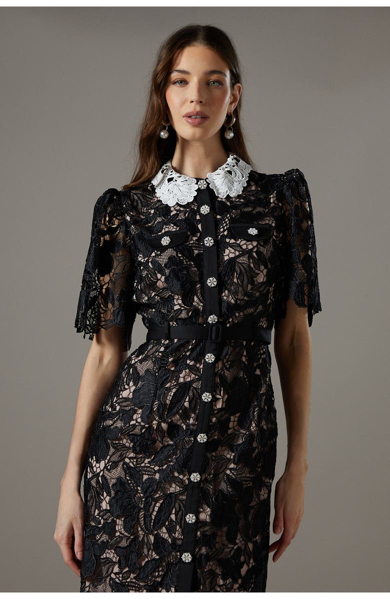 Coast Short Sleeve Lace Shirt Dress, Alternate, color, Black
