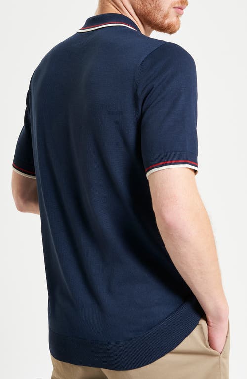 Ben Sherman Tipped Quarter Zip Polo In Dark Navy