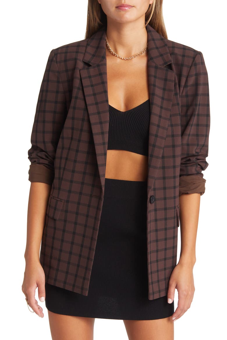 Relaxed Fit Oversize Blazer, Main, color, BROWN COFFEE CLASSIC PLAID
