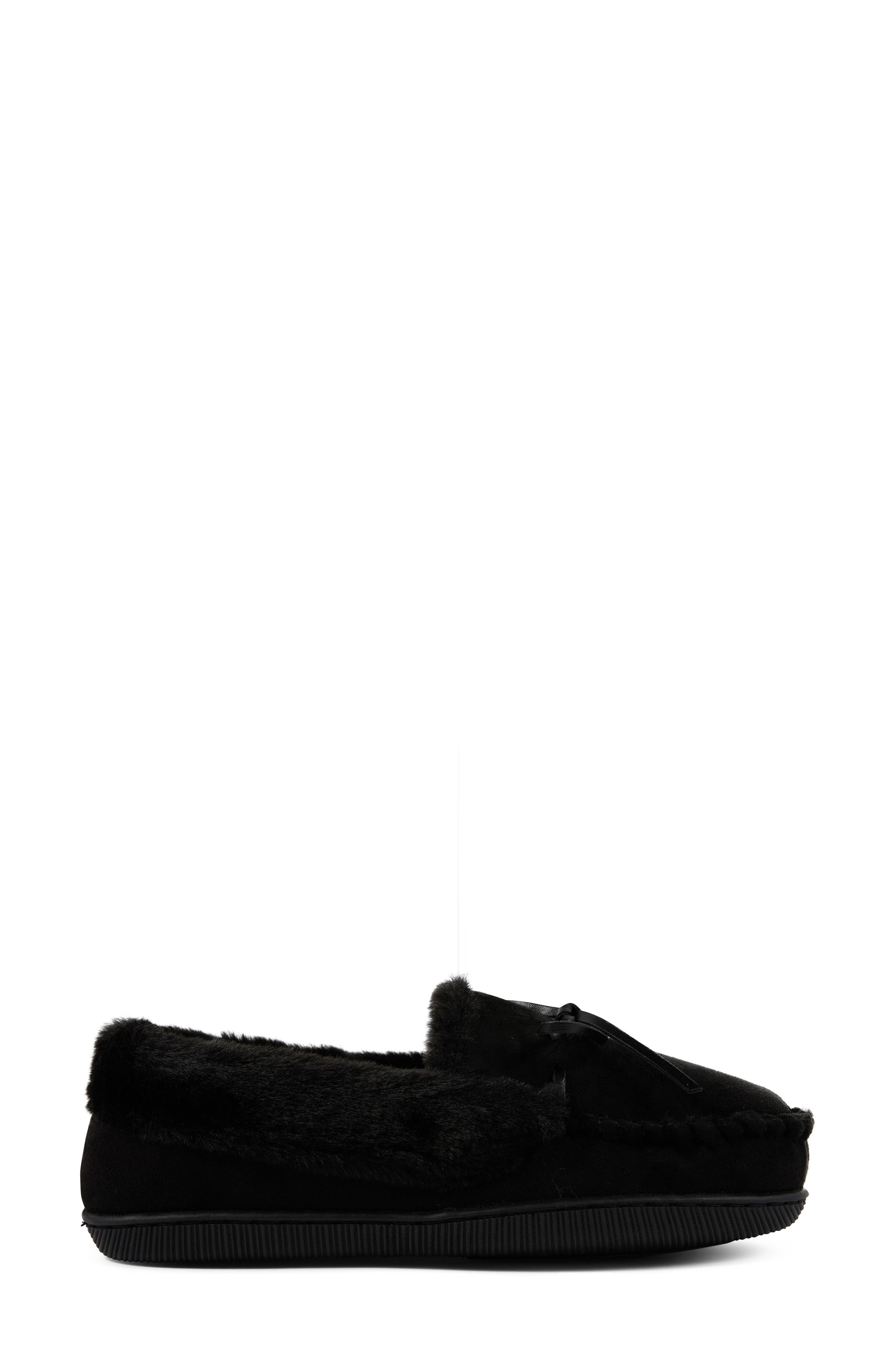 Faux Suede & Faux Fur Lined Slipper, Alternate, color, BLACK