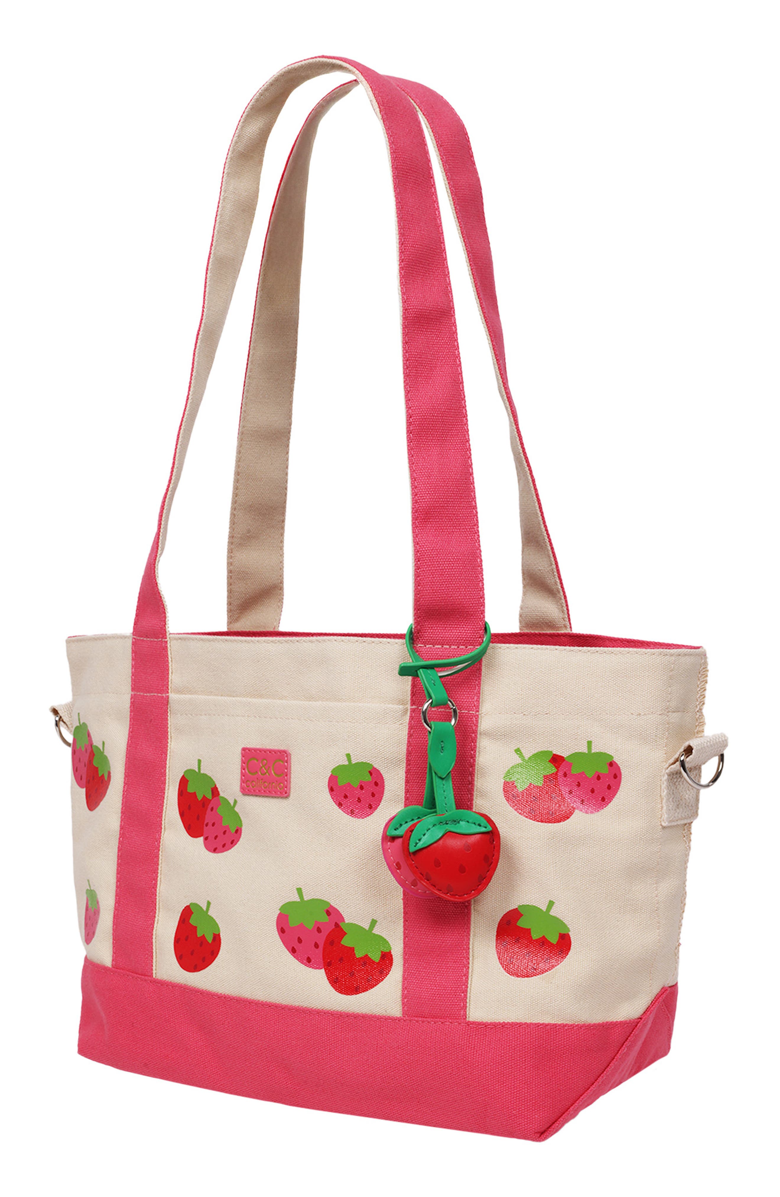 C & C California Strawberry Print Tote Bag, Alternate, color, Pink