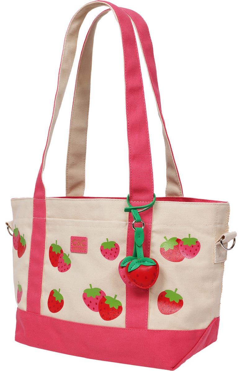 C & C California Strawberry Print Tote Bag, Alternate, color, Pink