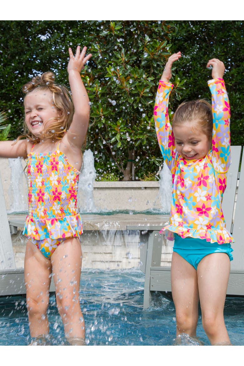 Baby Girls UPF50+ Peplum Smocked Bodice One Piece, Alternate, color, Endless Summer Floral