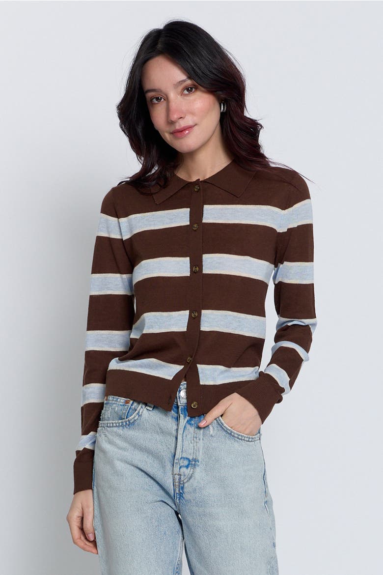 Quinn Striped Sheer Button Up, Main, color, CHOCOLATE COMBO
