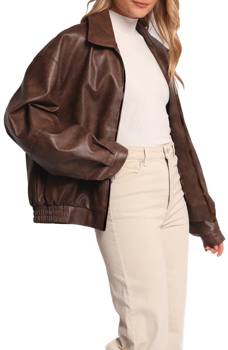 Petal & Pup Zoe Faux Leather Bomber Jacket, Alternate, color, Brown