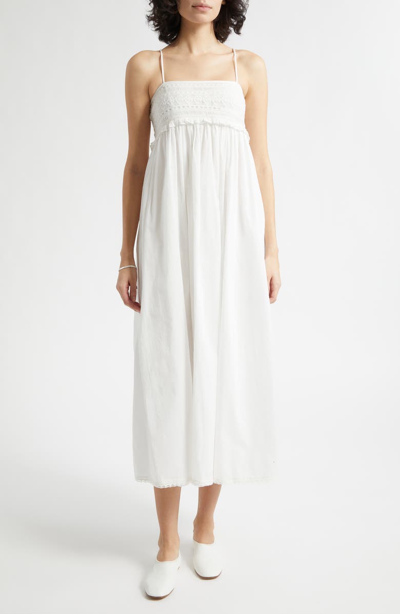 POSSE Danielle Embroidered Ruffle Cotton Sundress, Main, color, Vintage White