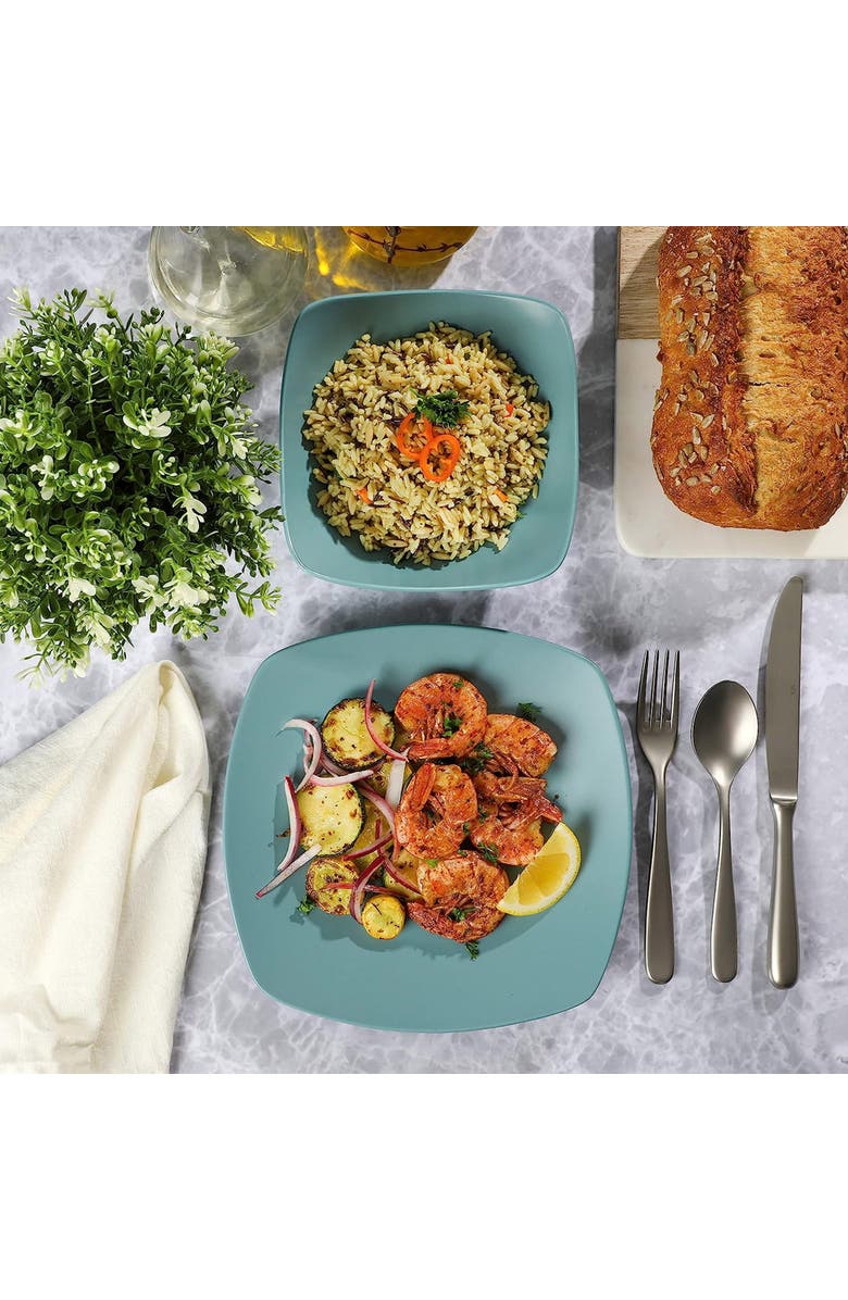 Gibson Home Zen Buffetware 8 Piece Fine Ceramic Dinnerware Set, Alternate, color, Blue