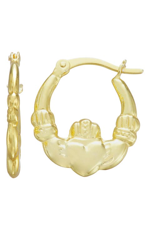 Kids' 14K Gold Plated Sterling Silver Claddagh Hoop Earrings