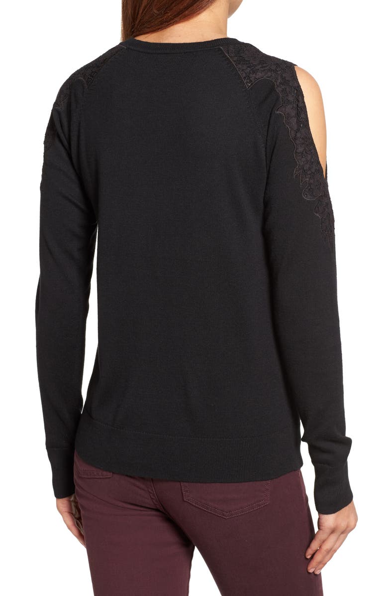 Halogen<sup>®</sup> Lace Detail Cold Shoulder Sweater, Alternate, color, 